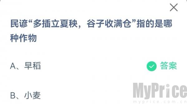 民谚多插立夏秧谷子收满仓指的是哪种作物 支付宝蚂蚁庄园5月6日答案最新2023